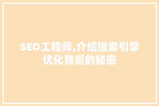 SEO工程师,介绍搜索引擎优化背后的秘密