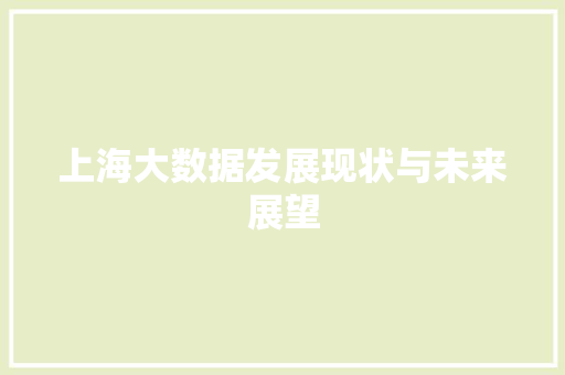 上海大数据发展现状与未来展望