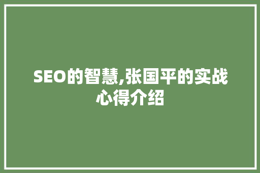 SEO的智慧,张国平的实战心得介绍