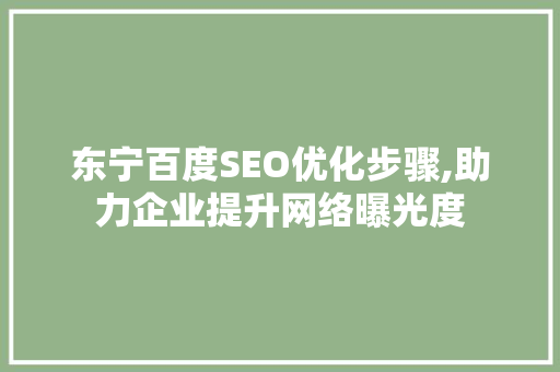 东宁百度SEO优化步骤,助力企业提升网络曝光度