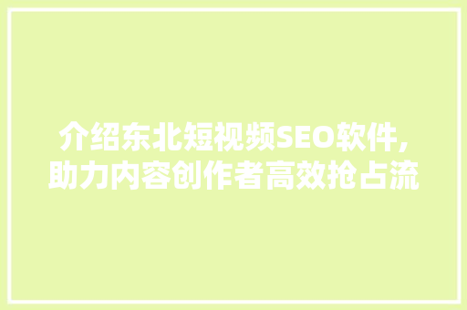介绍东北短视频SEO软件,助力内容创作者高效抢占流量高地