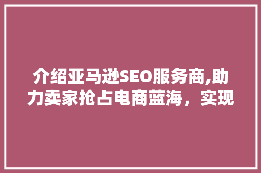 介绍亚马逊SEO服务商,助力卖家抢占电商蓝海，实现业绩飞跃