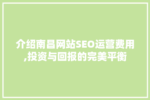 介绍南昌网站SEO运营费用,投资与回报的完美平衡