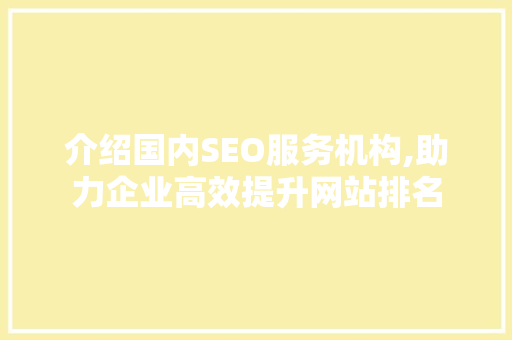 介绍国内SEO服务机构,助力企业高效提升网站排名