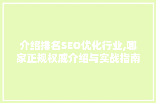 介绍排名SEO优化行业,哪家正规权威介绍与实战指南