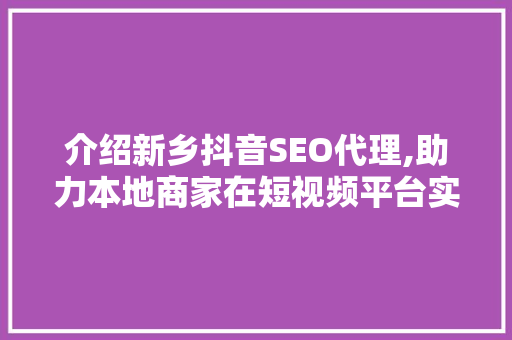 介绍新乡抖音SEO代理,助力本地商家在短视频平台实现品牌崛起