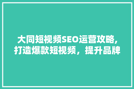 大同短视频SEO运营攻略,打造爆款短视频，提升品牌影响力