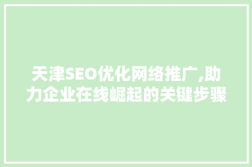 天津SEO优化网络推广,助力企业在线崛起的关键步骤