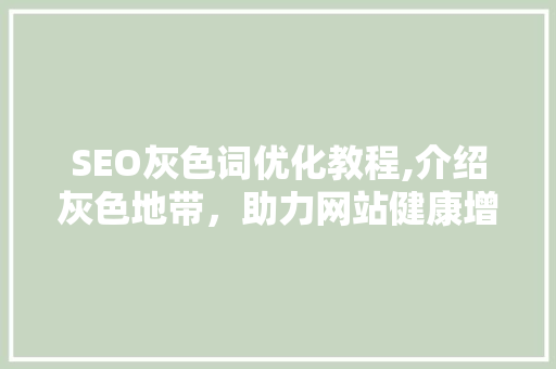 SEO灰色词优化教程,介绍灰色地带，助力网站健康增长