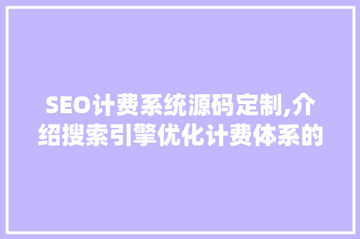 SEO计费系统源码定制,介绍搜索引擎优化计费体系的秘密