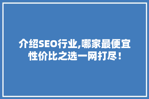 介绍SEO行业,哪家最便宜性价比之选一网打尽！