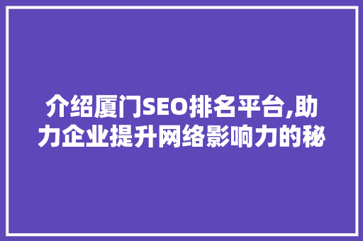 介绍厦门SEO排名平台,助力企业提升网络影响力的秘密武器