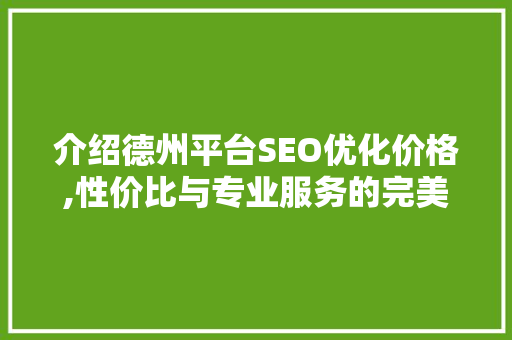 介绍德州平台SEO优化价格,性价比与专业服务的完美结合