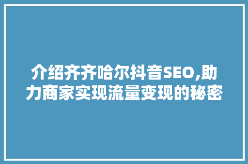 介绍齐齐哈尔抖音SEO,助力商家实现流量变现的秘密武器