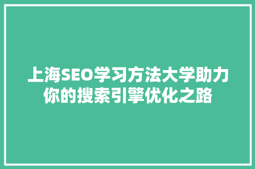 上海SEO学习方法大学助力你的搜索引擎优化之路