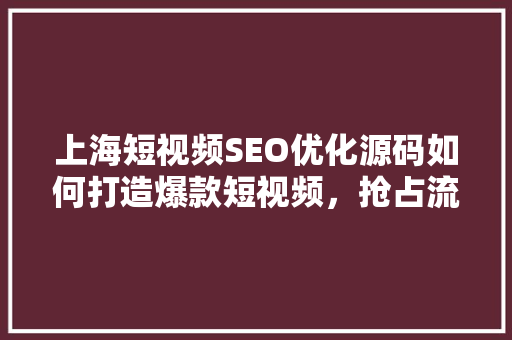 上海短视频SEO优化源码如何打造爆款短视频，抢占流量高地