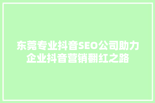 东莞专业抖音SEO公司助力企业抖音营销翻红之路