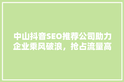 中山抖音SEO推荐公司助力企业乘风破浪，抢占流量高地