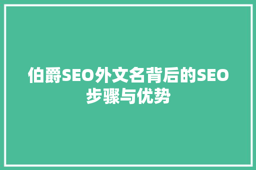 伯爵SEO外文名背后的SEO步骤与优势