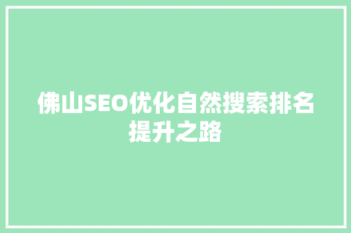 佛山SEO优化自然搜索排名提升之路  第1张