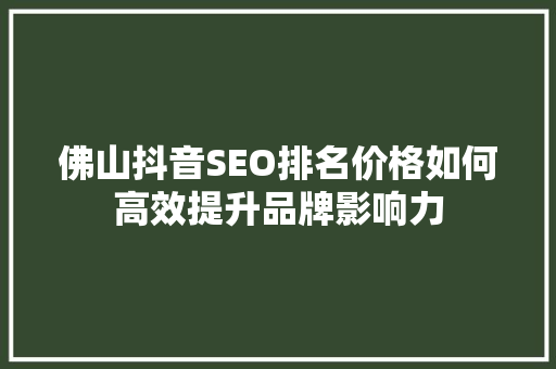 佛山抖音SEO排名价格如何高效提升品牌影响力