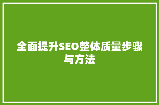 全面提升SEO整体质量步骤与方法