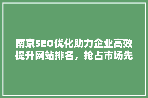 南京SEO优化助力企业高效提升网站排名，抢占市场先机