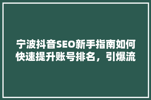 宁波抖音SEO新手指南如何快速提升账号排名，引爆流量