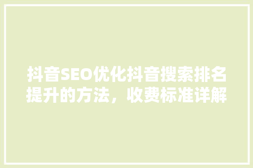 抖音SEO优化抖音搜索排名提升的方法，收费标准详解