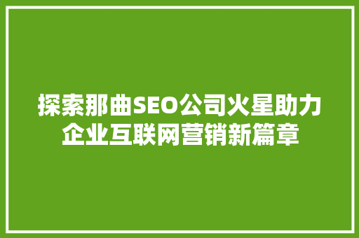 探索那曲SEO公司火星助力企业互联网营销新篇章