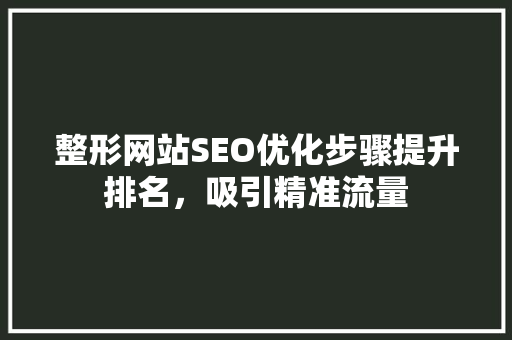 整形网站SEO优化步骤提升排名，吸引精准流量