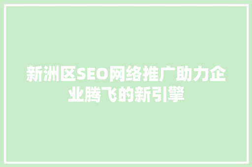 新洲区SEO网络推广助力企业腾飞的新引擎