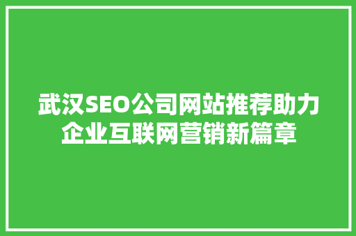 武汉SEO公司网站推荐助力企业互联网营销新篇章