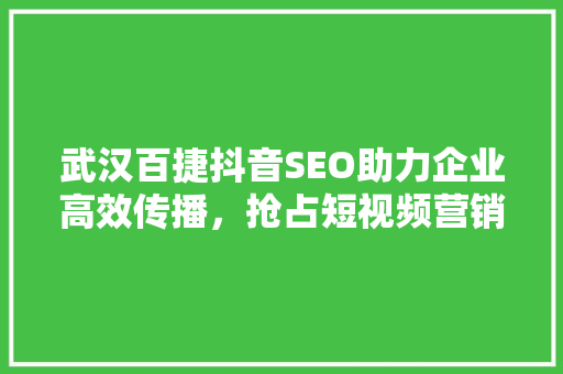 武汉百捷抖音SEO助力企业高效传播，抢占短视频营销制高点