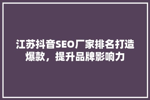江苏抖音SEO厂家排名打造爆款，提升品牌影响力