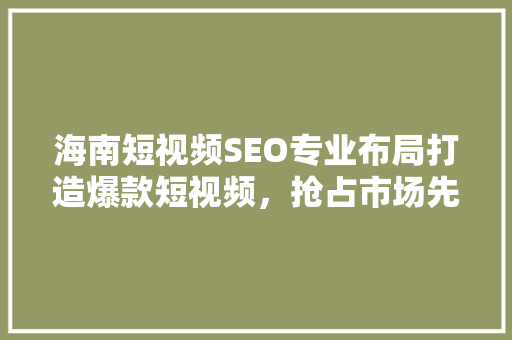 海南短视频SEO专业布局打造爆款短视频，抢占市场先机