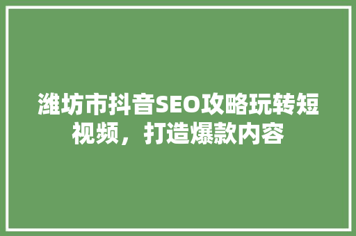 潍坊市抖音SEO攻略玩转短视频，打造爆款内容