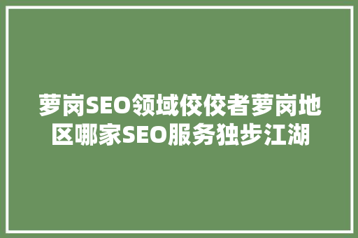 萝岗SEO领域佼佼者萝岗地区哪家SEO服务独步江湖