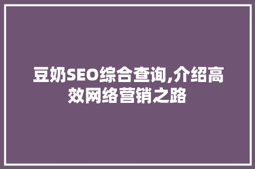 豆奶SEO综合查询,介绍高效网络营销之路