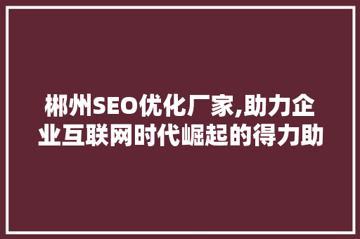 郴州SEO优化厂家,助力企业互联网时代崛起的得力助手