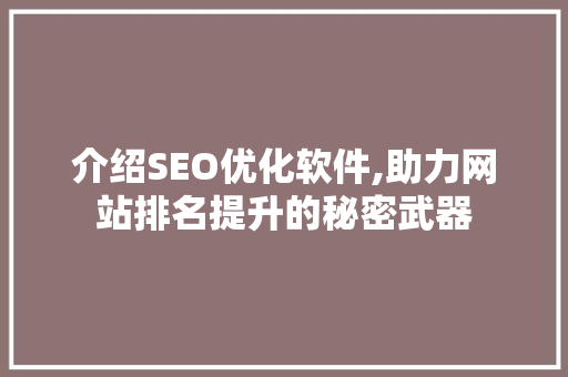 介绍SEO优化软件,助力网站排名提升的秘密武器  第1张