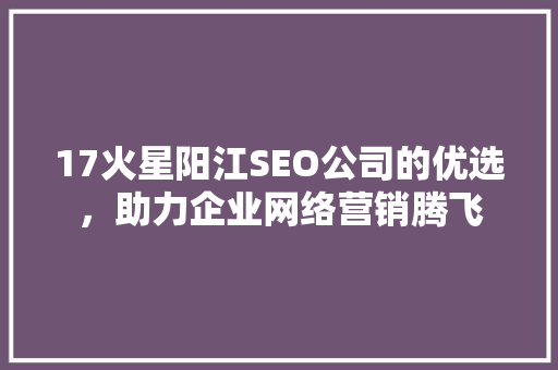 17火星阳江SEO公司的优选，助力企业网络营销腾飞