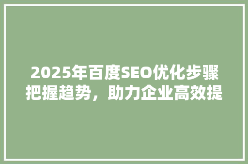 2025年百度SEO优化步骤把握趋势，助力企业高效提升网站排名