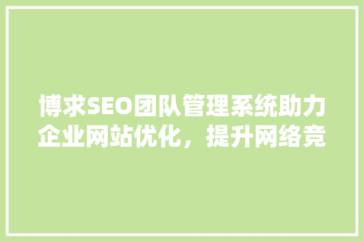 博求SEO团队管理系统助力企业网站优化，提升网络竞争力