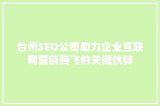 台州SEO公司助力企业互联网营销腾飞的关键伙伴
