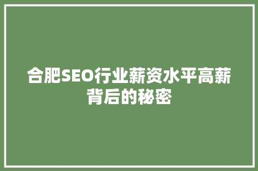 合肥SEO行业薪资水平高薪背后的秘密