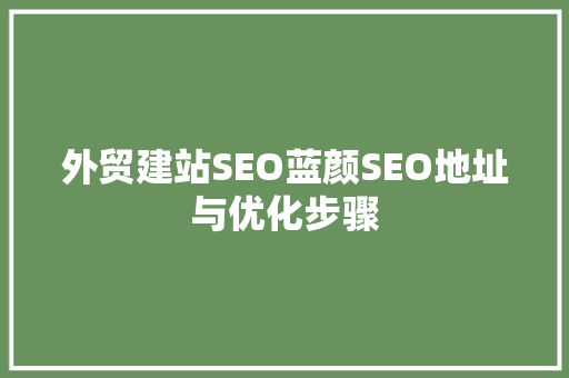 外贸建站SEO蓝颜SEO地址与优化步骤