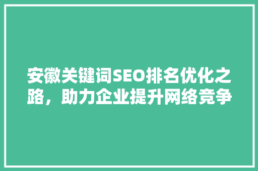 安徽关键词SEO排名优化之路，助力企业提升网络竞争力
