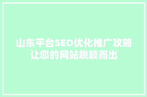 山东平台SEO优化推广攻略让您的网站脱颖而出