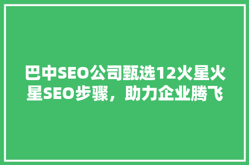 巴中SEO公司甄选12火星火星SEO步骤，助力企业腾飞